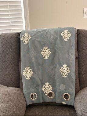Embroidered Light Blue Grommet Curtain Panel